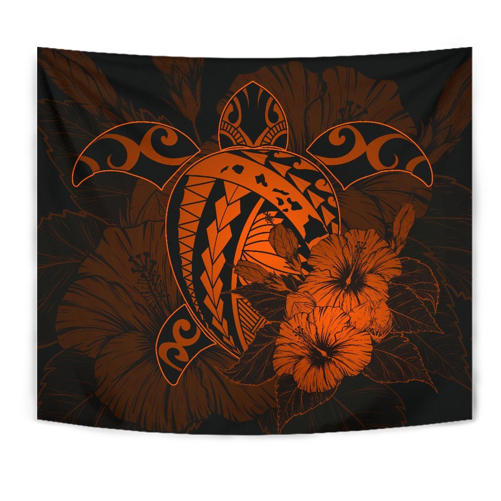 Hawaii Hibiscus Tapestry - Harold Turtle - Orange - Polynesian Pride