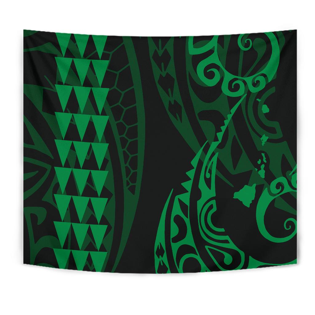 Hawaii Kakau Green Polynesian Tribal Tapestry Wall Tapestry Green - Polynesian Pride