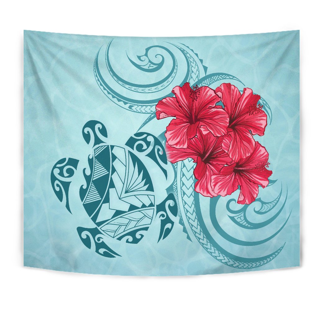 Hawaii Polynesian Turtle Hibiscus Blue Tapestry - Bless Style - Polynesian Pride