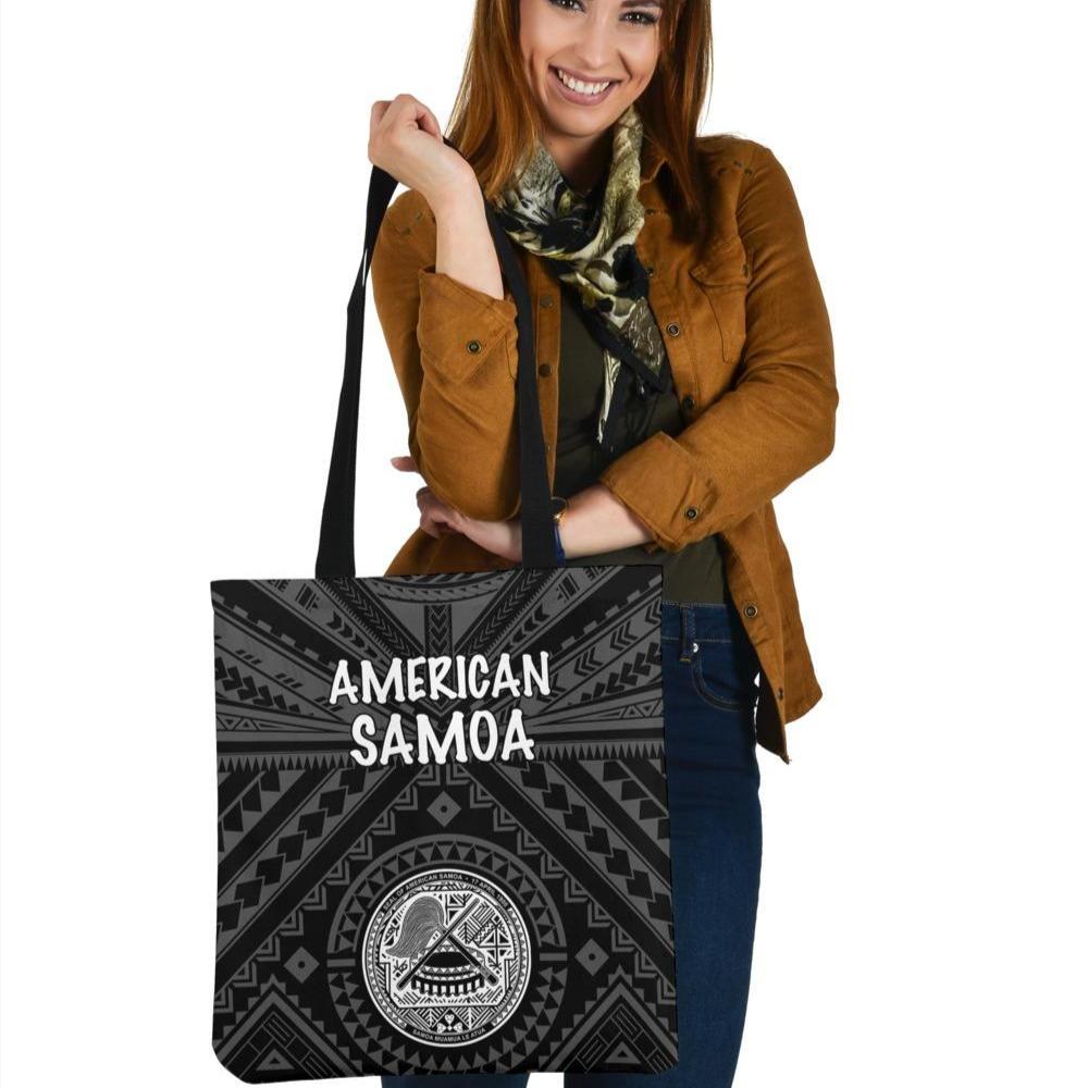 American Samoa Tote Bags - Seal In Polynesian Tattoo Style ( Black) Tote Bag One Size Black - Polynesian Pride