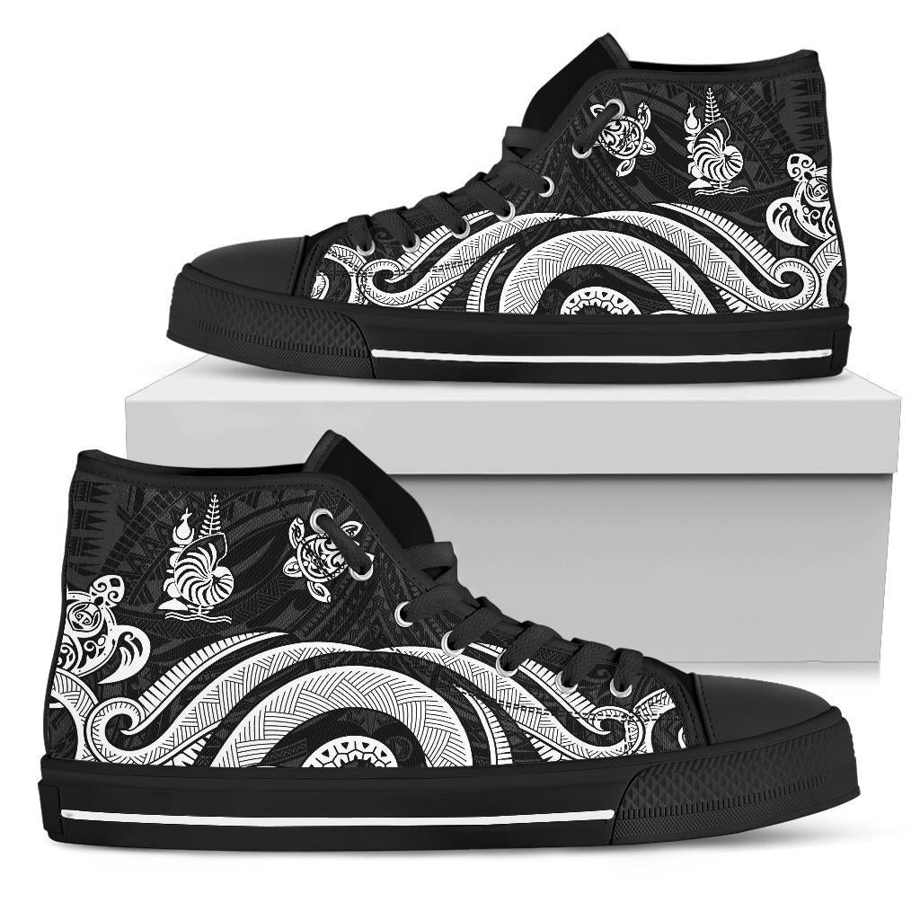 New Caledonia High Top Canvas Shoes - White Tentacle Turtle Unisex Black - Polynesian Pride