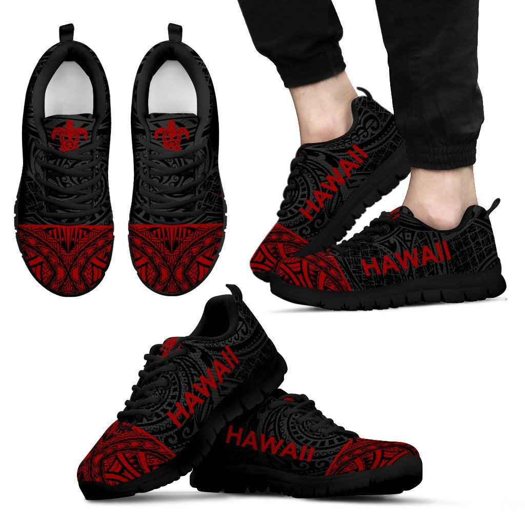 Hawaii Sneakers -Hawaii Turtle Polynesian Tattoo Black Red Unisex Black - Polynesian Pride