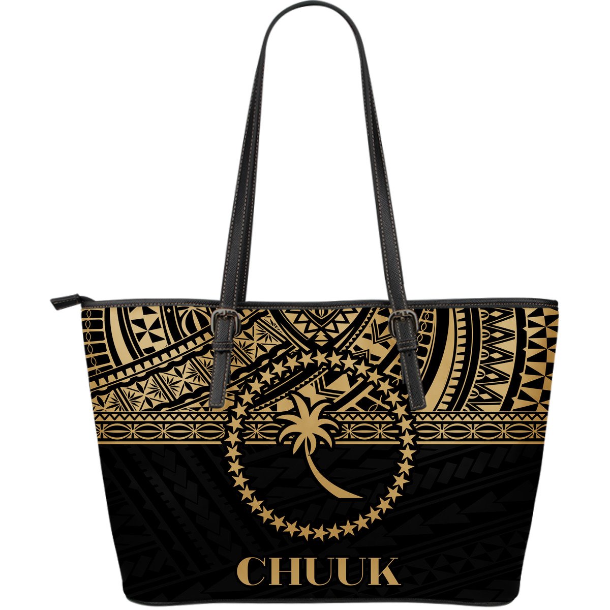 Chuuk Leather Tote Bag - Micronesian Gold Version Black - Polynesian Pride