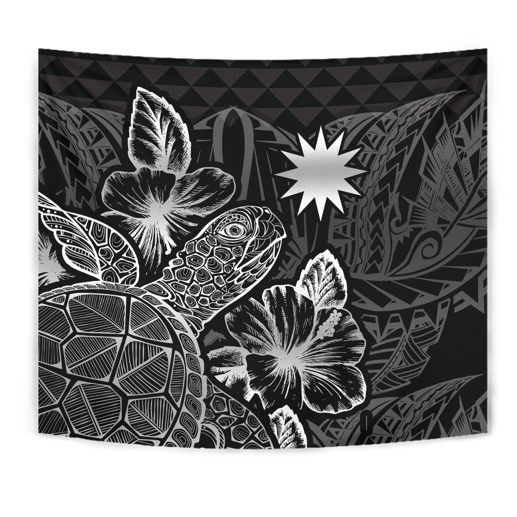 Nauru Tapestry - Turtle Hibiscus Pattern Black - Polynesian Pride