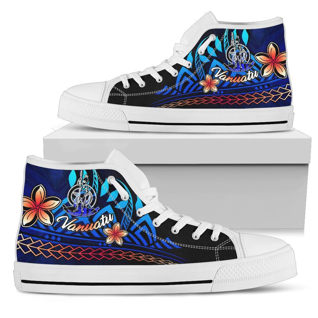 Vanuatu High Top Shoes Blue - Vintage Tribal Mountain Unisex White - Polynesian Pride