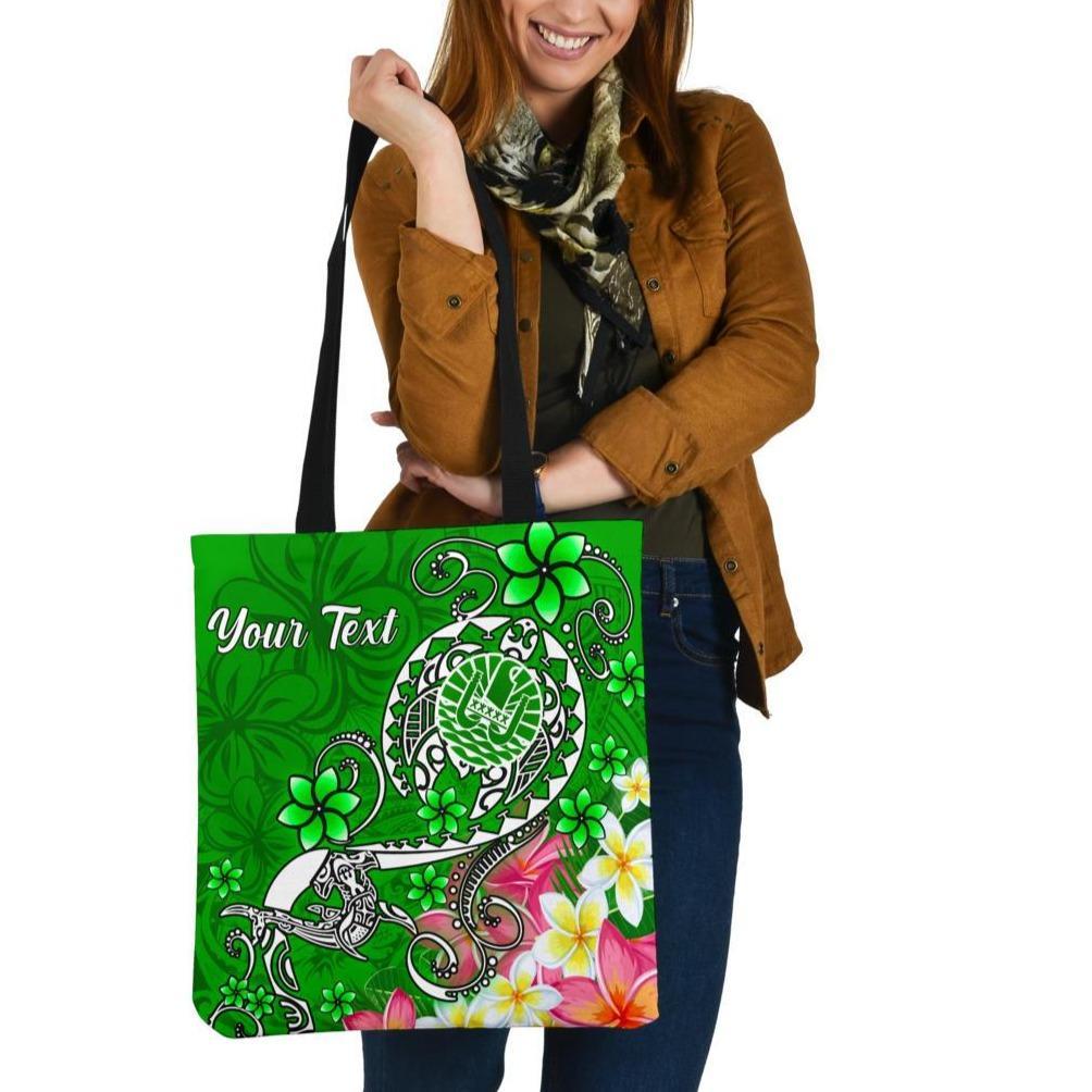 Tahiti Custom Personalised Tote Bags - Turtle Plumeria (Green) Tote Bag One Size Green - Polynesian Pride