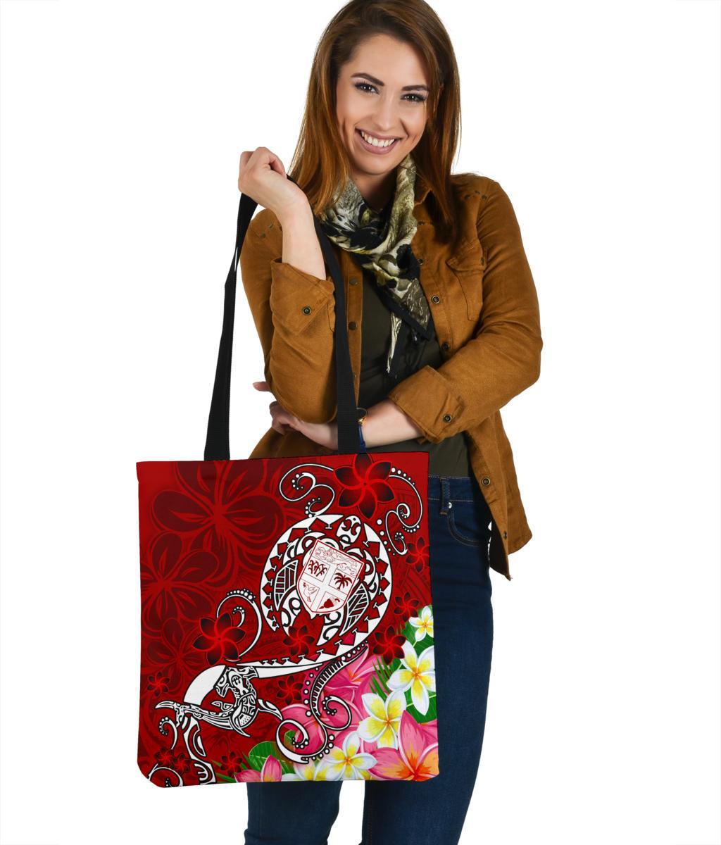 Fiji Tote Bags - Turtle Plumeria (Red) Tote Bag One Size Red - Polynesian Pride