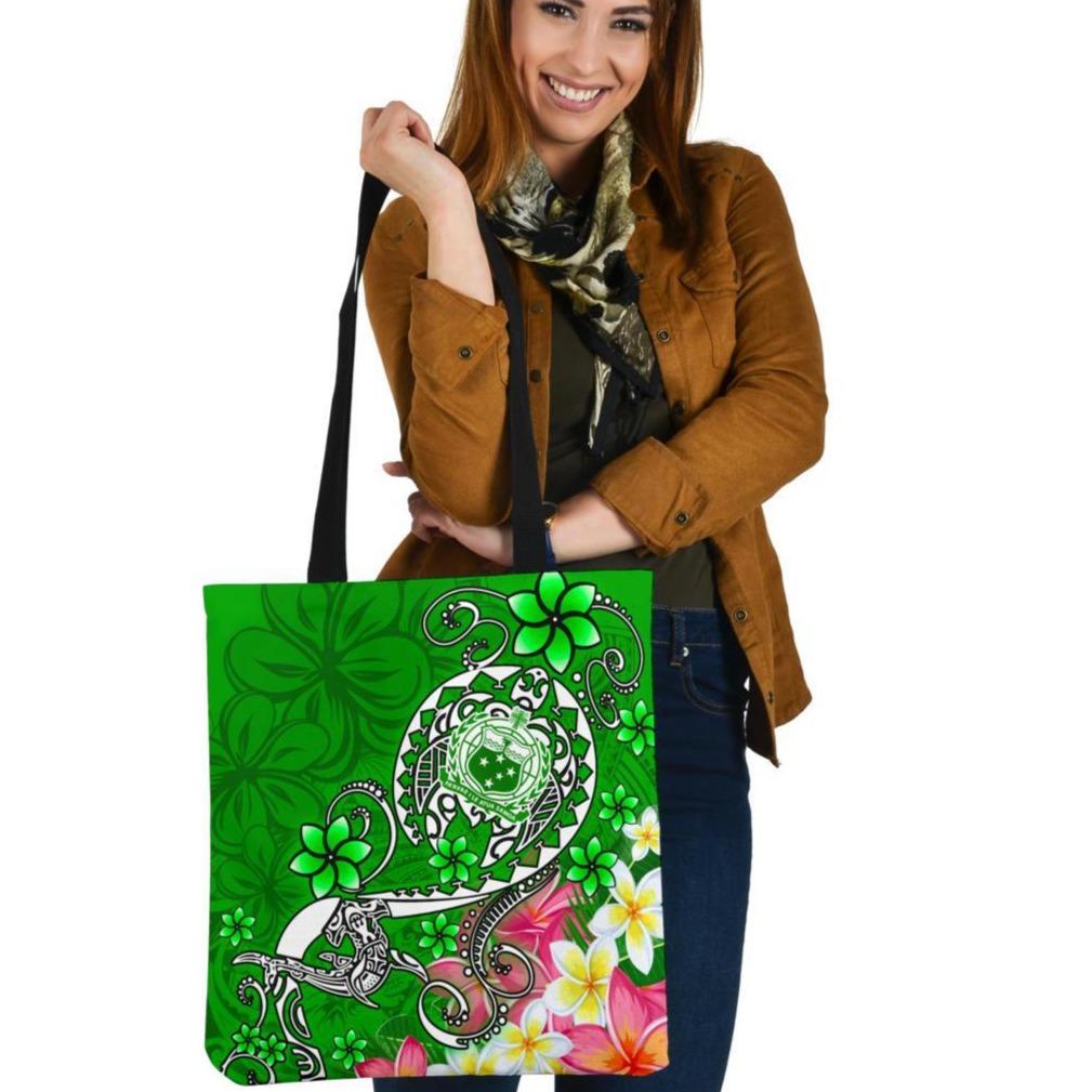 Samoa Tote Bags - Turtle Plumeria (Green) Tote Bag One Size Green - Polynesian Pride