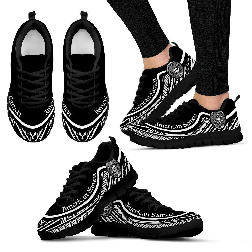 American Samoa Wave Sneakers Black White Color Women's Sneakers - Black - American Samoa Black - Polynesian Pride