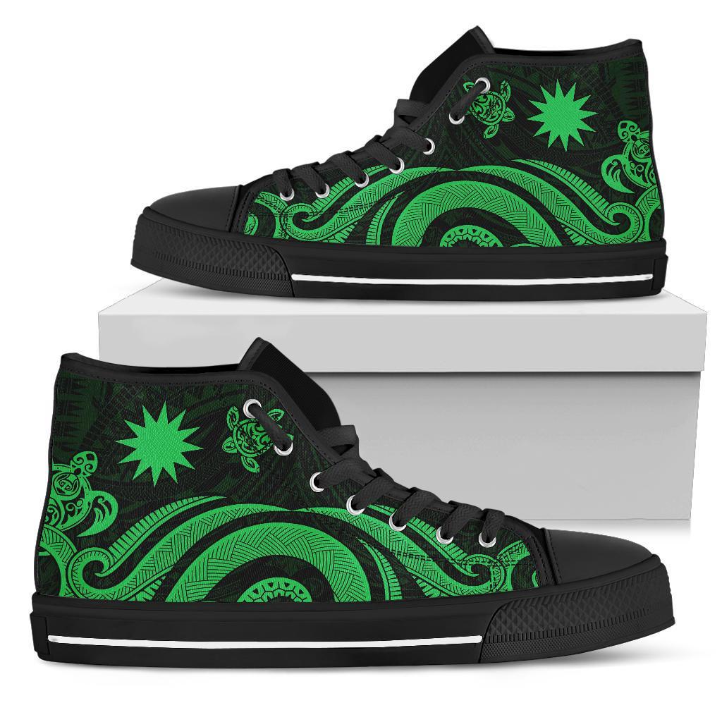 Nauru High Top Canvas Shoes - Green Tentacle Turtle Unisex Black - Polynesian Pride