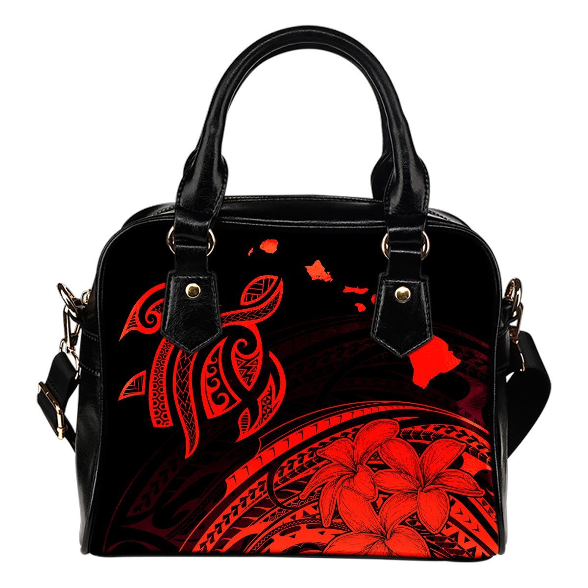 Hawaii Map Plumeria Polynesian Red Turtle Shoulder Handbag One Size Red - Polynesian Pride