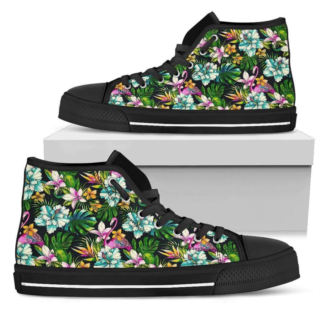 Hawaiian Shoes - Animals And Tropical Flowers High Top Shoes Mens High Top Black - Polynesian Pride