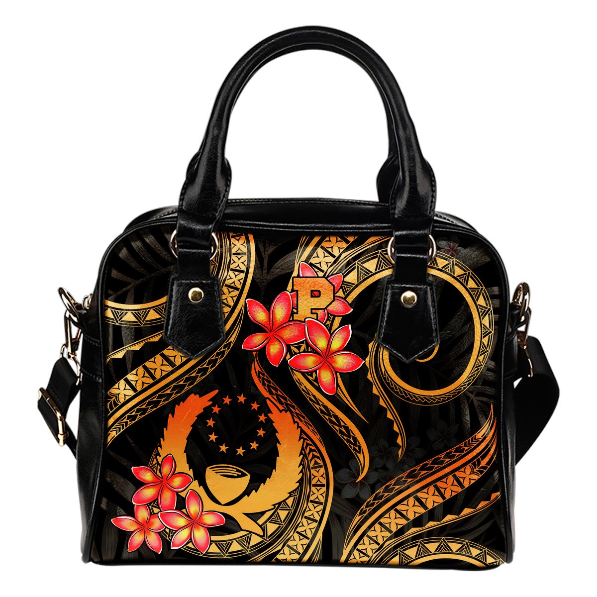 Pohnpei Micronesian Shoulder Handbag - Gold Plumeria One Size GOLD - Polynesian Pride