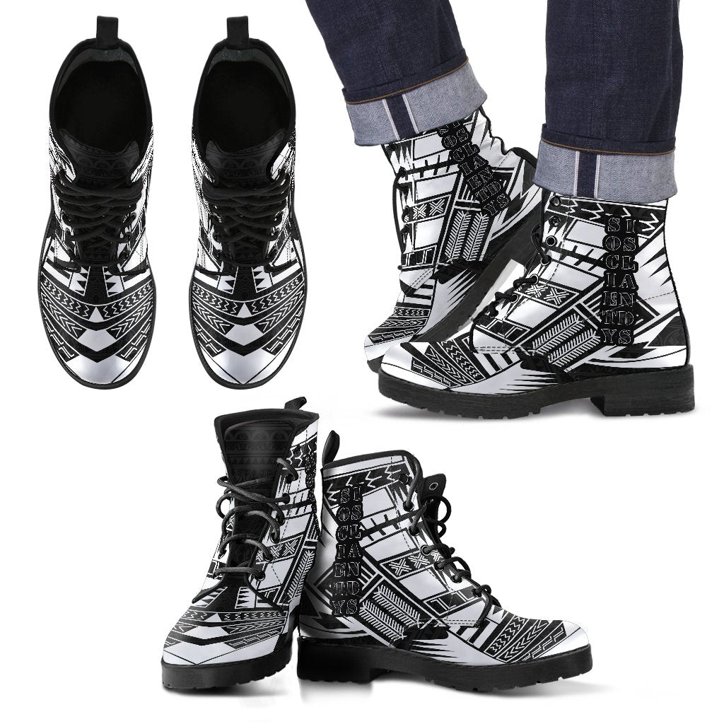 Society Islands Leather Boots - Polynesian Tattoo Black Black - Polynesian Pride