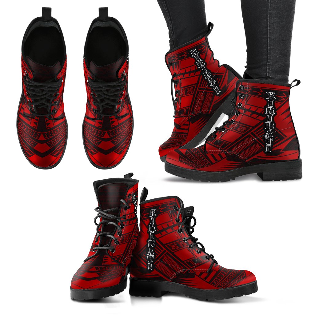 Kiribati Leather Boots - Polynesian Tattoo Red - Polynesian Pride
