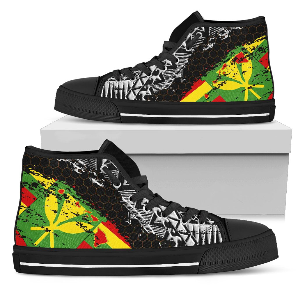 Kanaka Flag High Top Shoe - Dirty Style Men Black - Polynesian Pride