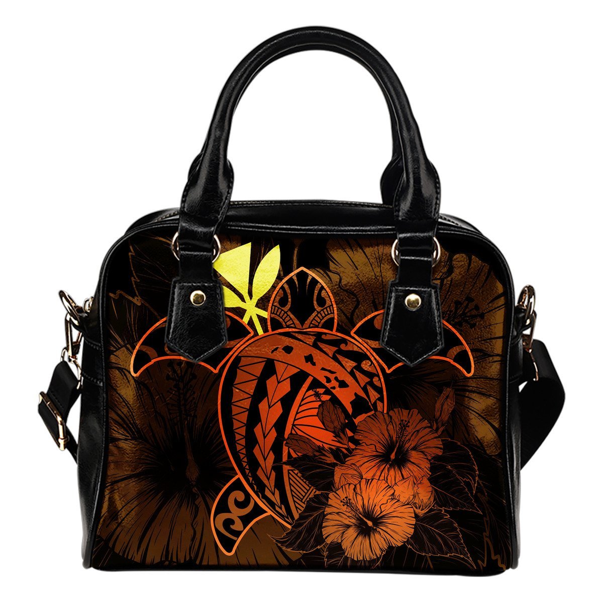 Hawaii Hibiscus Shoulder Handbag - Harold Turtle - Orange One Size Orange - Polynesian Pride