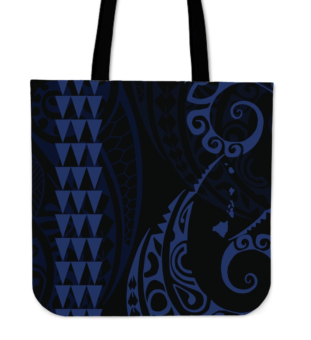 Hawaii Kakau Blue Polynesian Tote Bag Tote Bag One Size Blue - Polynesian Pride