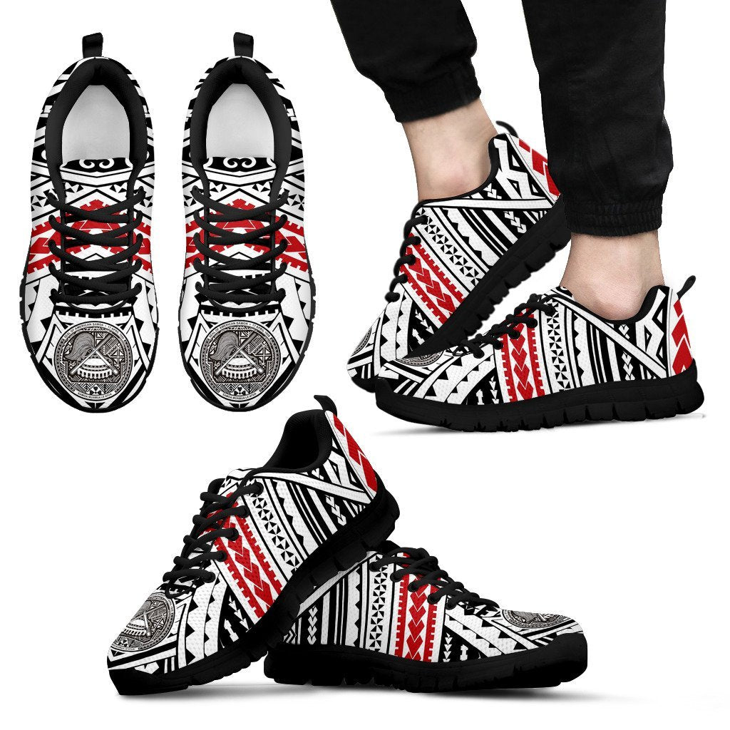 American Samoa Pattern Sneakers - American Samoa Seal Polynesian Tattoo - NN6 Unisex Black - Polynesian Pride