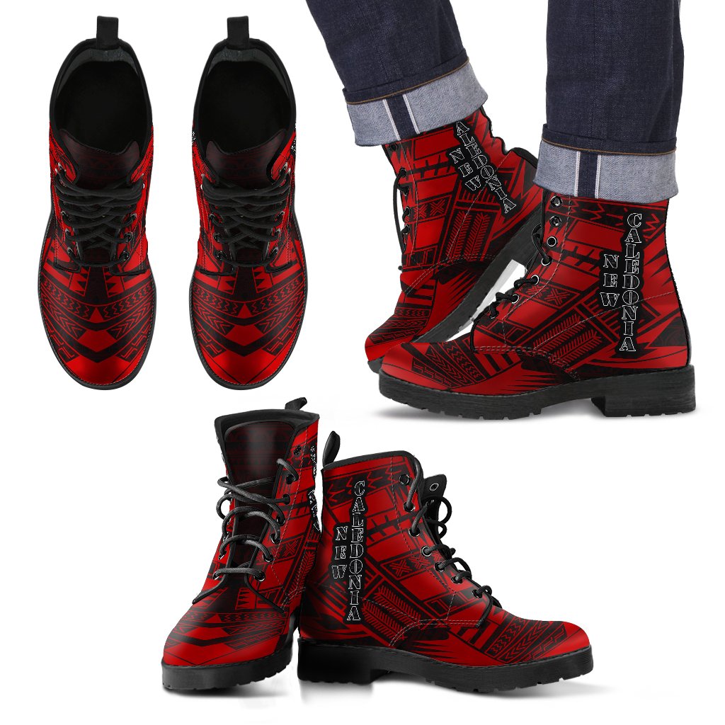 New Caledonia Leather Boots - Polynesian Tattoo Red Red - Polynesian Pride