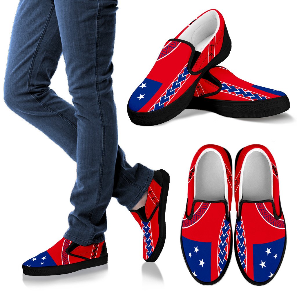 Samoa Flag Slip Ons - Polynesian Style Women Black - Polynesian Pride