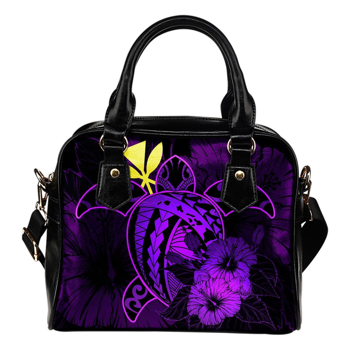 Hawaii Hibiscus Shoulder Handbag - Harold Turtle - Purple One Size Purple - Polynesian Pride