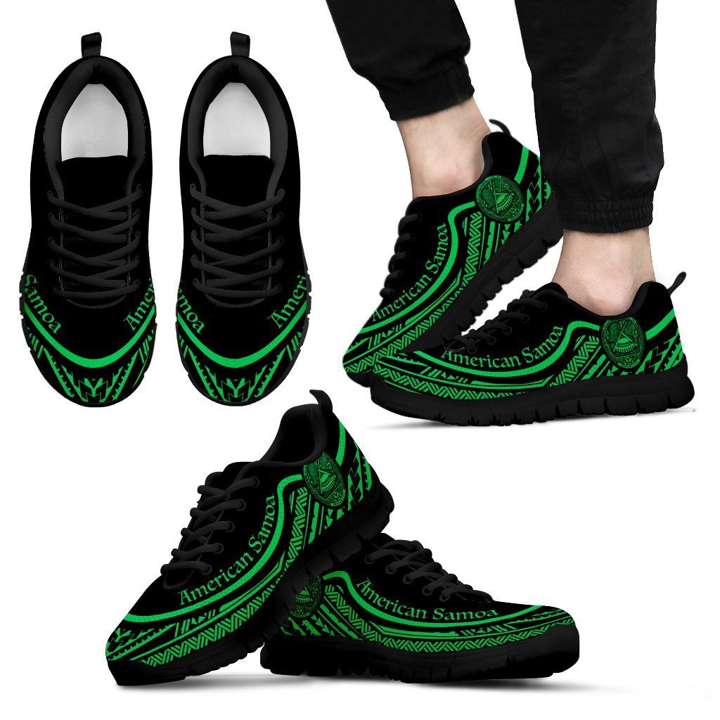 American Samoa Wave Sneakers Green Color Men's Sneakers - Black - American Samoa Black - Polynesian Pride
