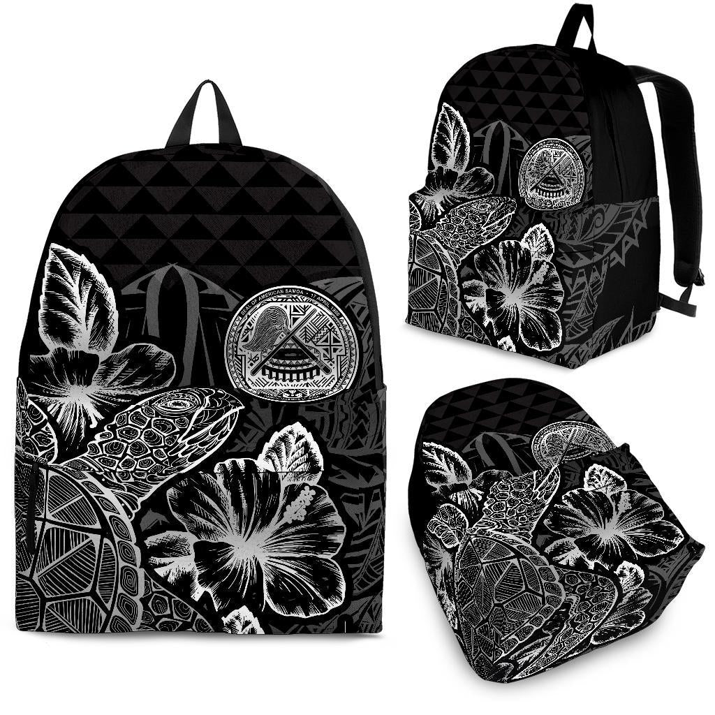 American Samoa Polynesian Backpack Turtle Hibiscus Black Black - Polynesian Pride