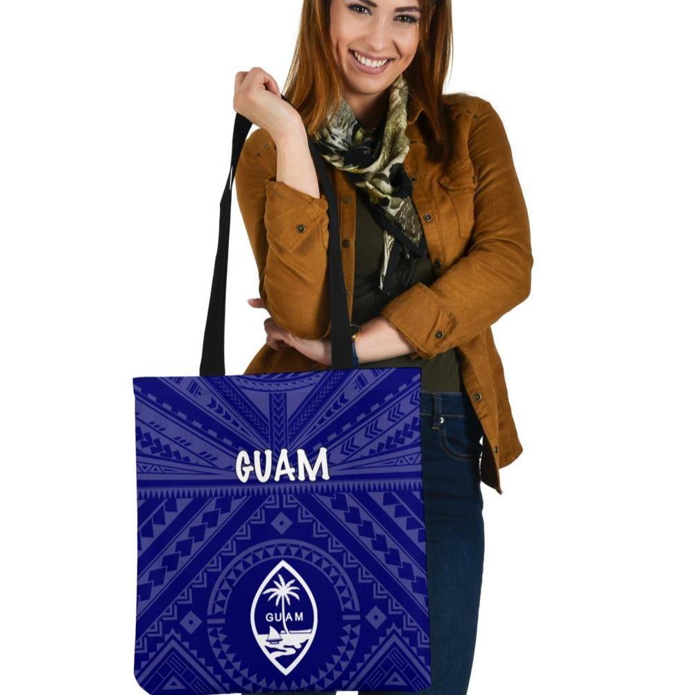 Guam Tote Bags - Guam Seal With Polynesian Tattoo Style (Blue) Tote Bag One Size Blue - Polynesian Pride