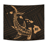 Hawaii Shark Gold Polynesian Tribal Tapestry Wall Tapestry Gold - Polynesian Pride
