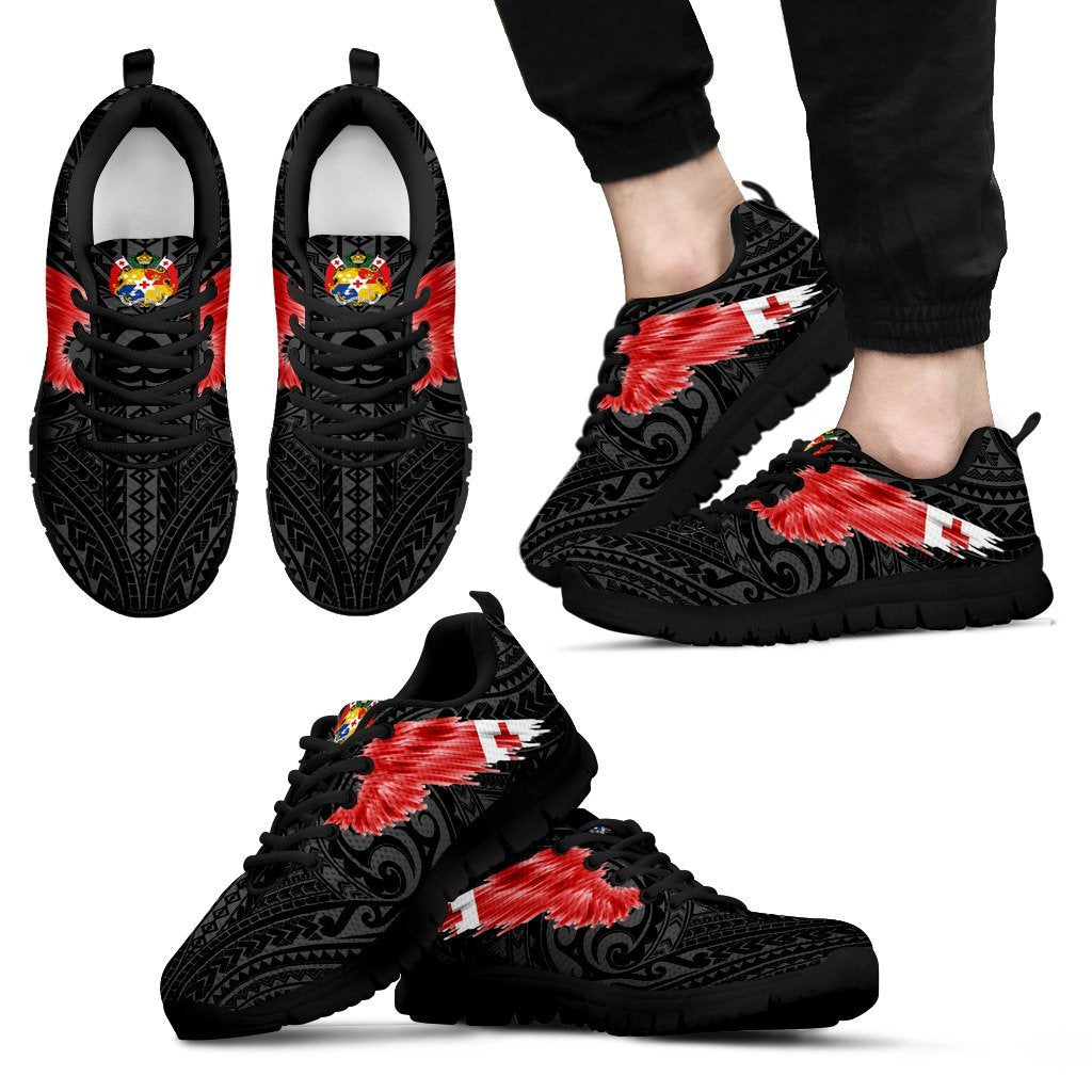 Tonga Sneakers - Tonga Coat Of Arms & Flag Wing - A8 Unisex White - Polynesian Pride