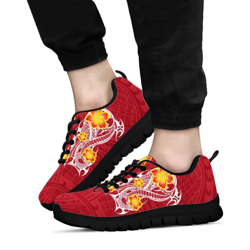 Hawaii Polynesian Hibiscus Sneakers - JVT Style - Red Black - Polynesian Pride