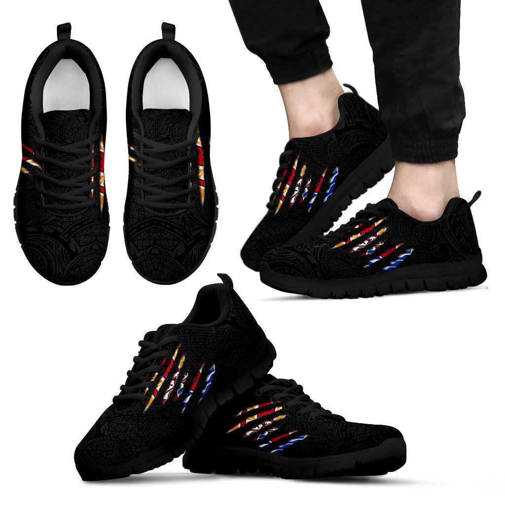 French Polynesia Sneakers - French Polynesia Flag Scratch Style Unisex Black - Polynesian Pride