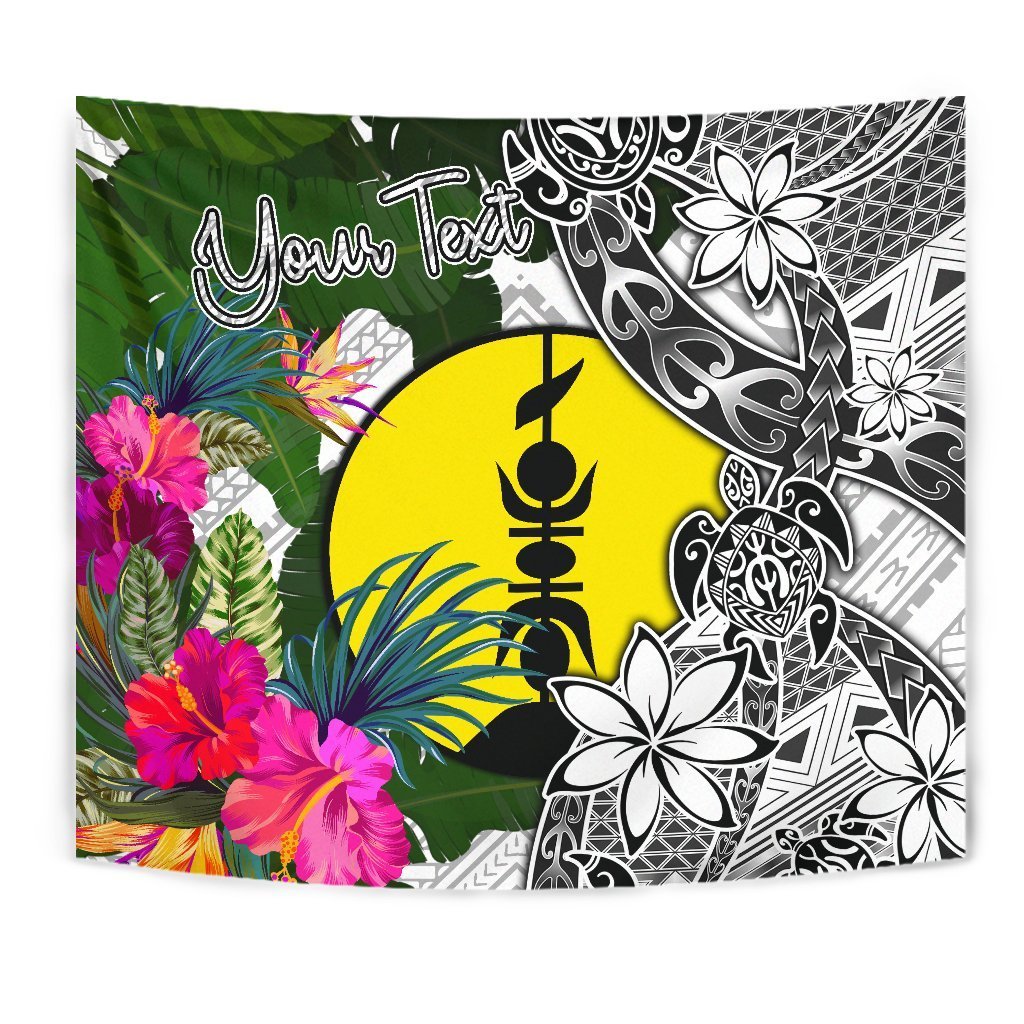 New Caledonia Custom Personalised Tapestry White - Turtle Plumeria Banana Leaf Wall Tapestry White - Polynesian Pride