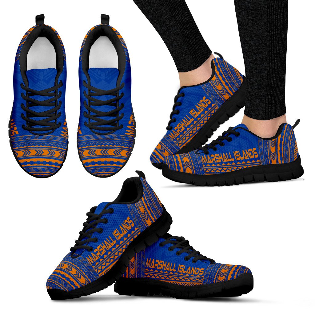 Marshall Islands Sneakers - Marshall Islands Polynesian Chief Tattoo Blue Orange Version - Polynesian Pride