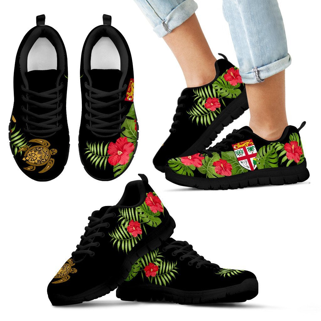 Fiji Sneakers - Fijian Flag Turtle Hibiscus Black Version - K5 - Polynesian Pride