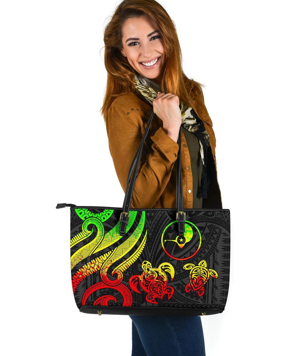 Yap Micronesian Large Leather Tote Bag - Reggae Tentacle Turtle Reggae - Polynesian Pride