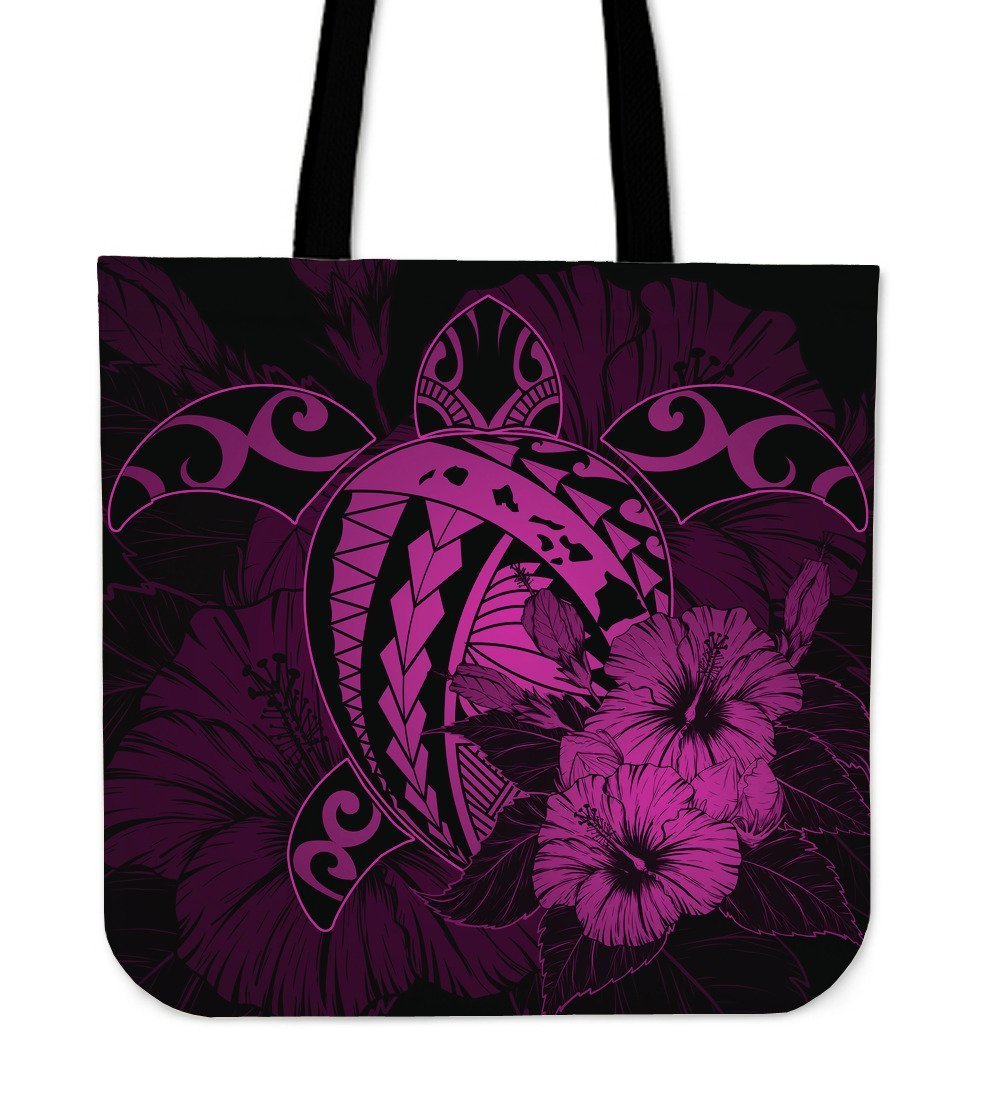 Hawaii Hibiscus Tote Bag - Harold Turtle - Pink Tote Bag One Size Pink - Polynesian Pride