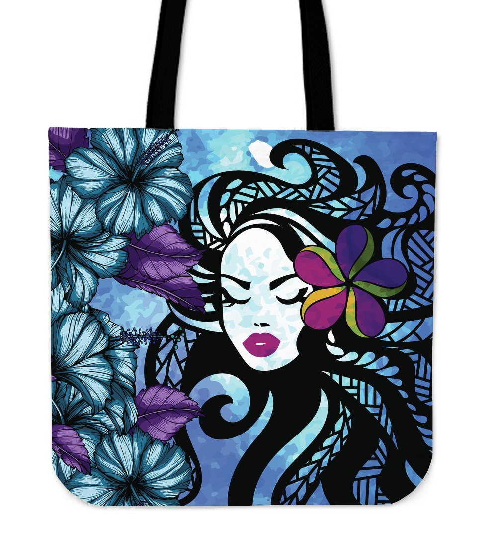 Hawaiian Hibiscus Polynesian Hula Girl Tote Bag Tote Bag One Size Blue - Polynesian Pride