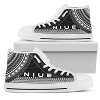 Niue High Top Shoes - Polynesian Black Chief Version Unisex White - Polynesian Pride