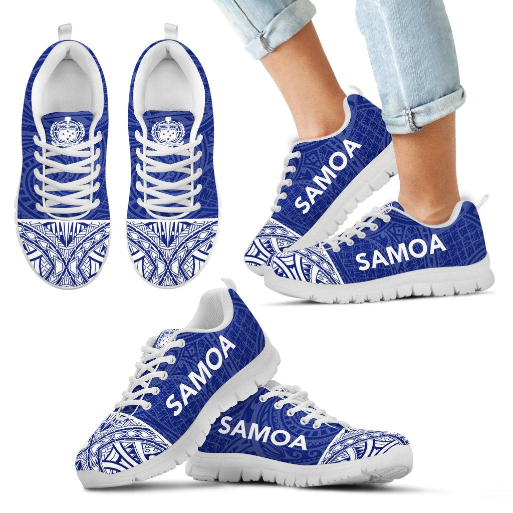 Samoa Sneakers - Samoa Coat Of Arms Polynesian Tattoo Blue Style - Polynesian Pride