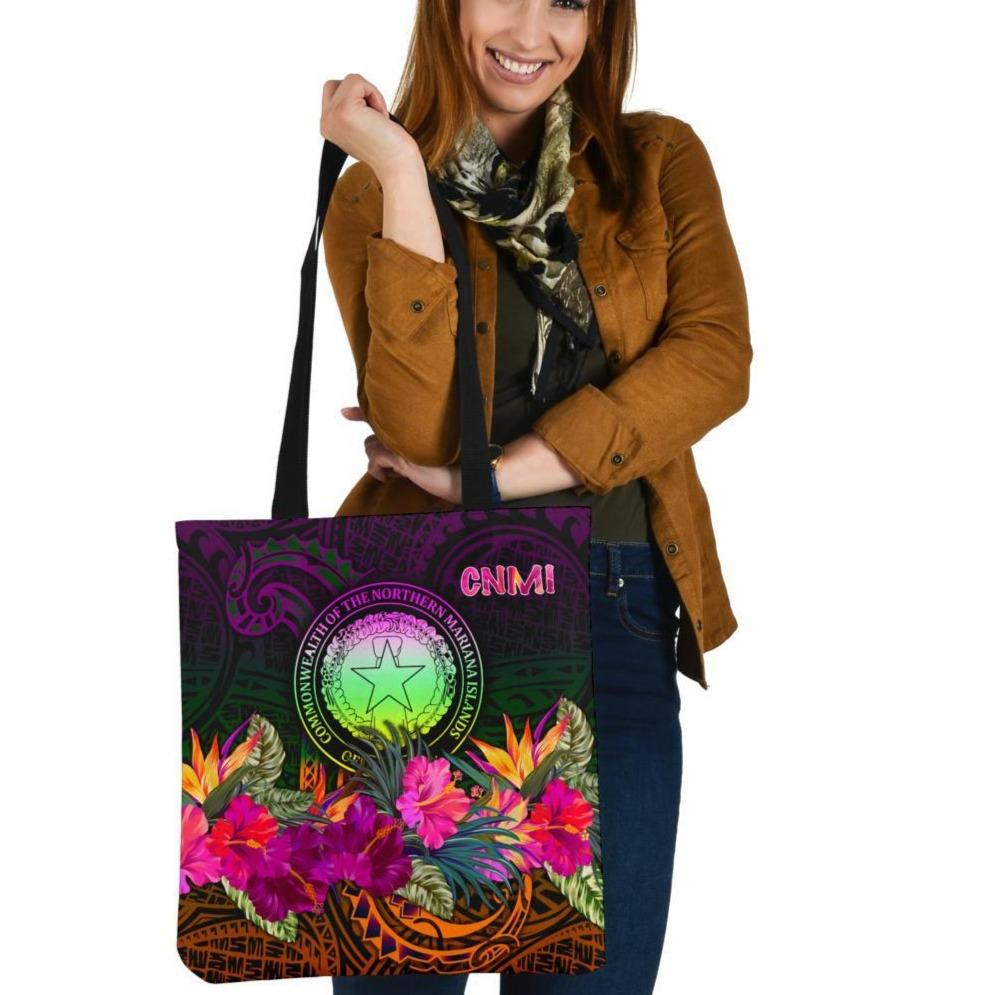 Northern Mariana Islands Polynesian Tote Bags - Summer Hibiscus Tote Bag One Size Reggae - Polynesian Pride