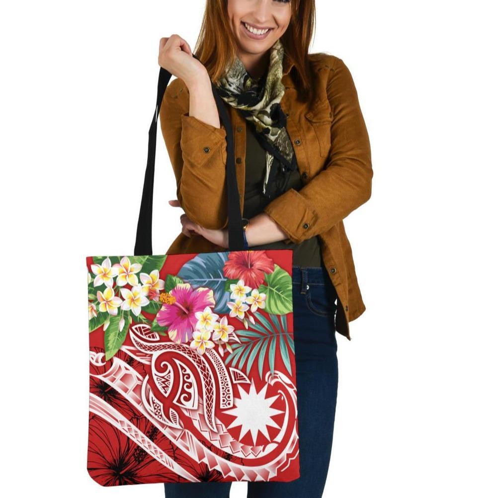 Nauru Polynesian Tote Bags - Summer Plumeria (Red) Tote Bag One Size Red - Polynesian Pride