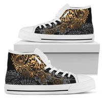 Tahiti Polynesian High Top Shoes - Gold Turtle Hibiscus Flowing Unisex White - Polynesian Pride