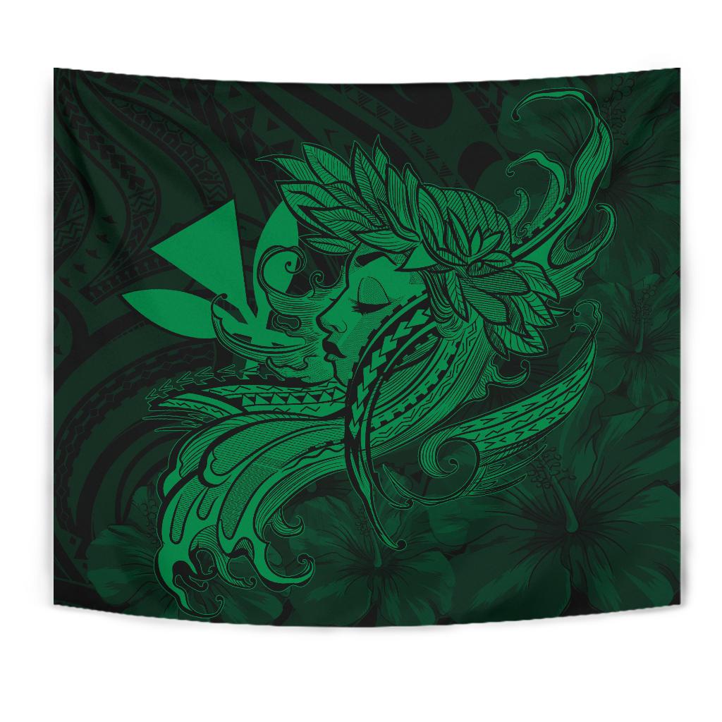 Hula Girl Hibiscus Kanaka Poly Tapestry - Green - Polynesian Pride