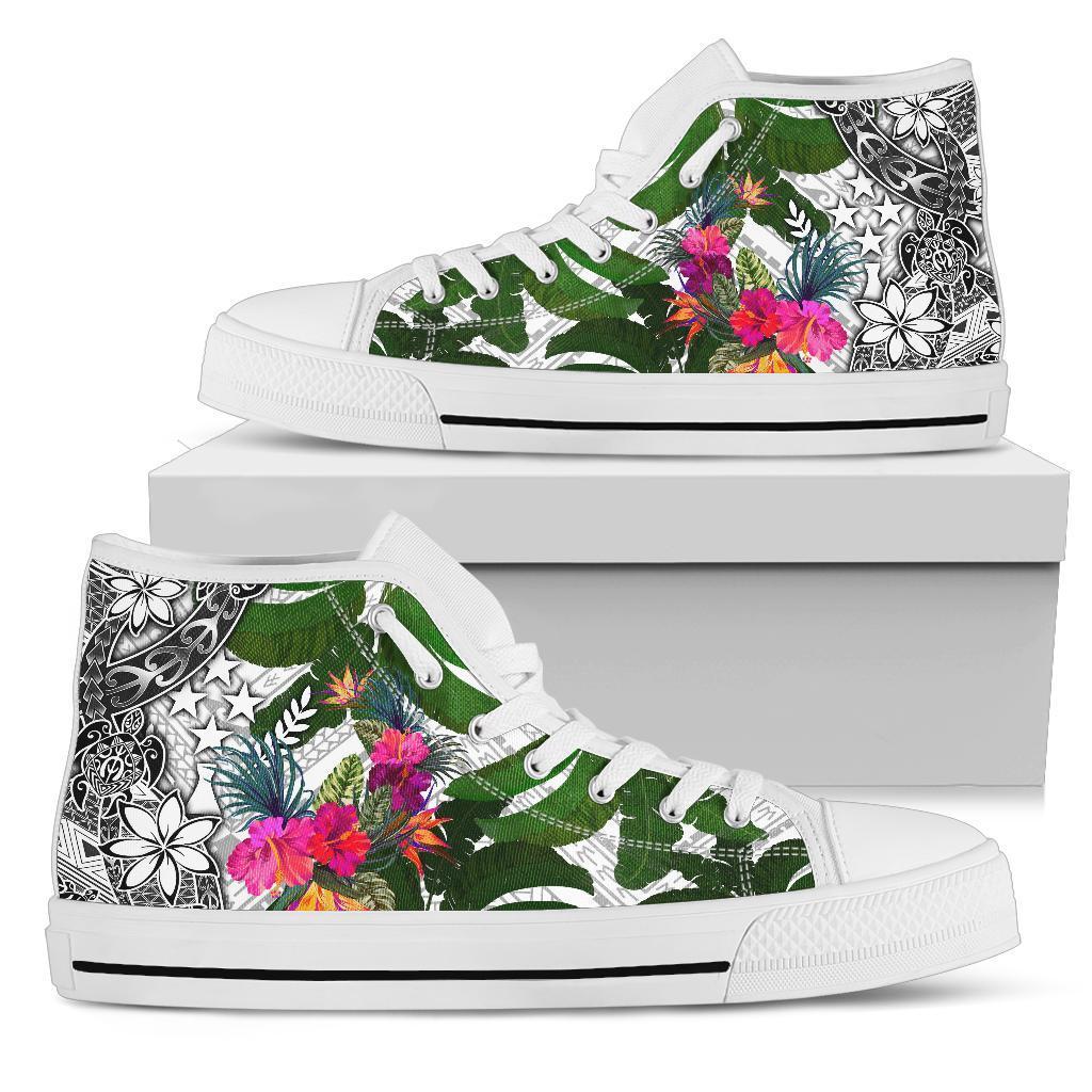 Kosrae High Top Shoes White - Turtle Plumeria Banana Leaf Unisex White - Polynesian Pride