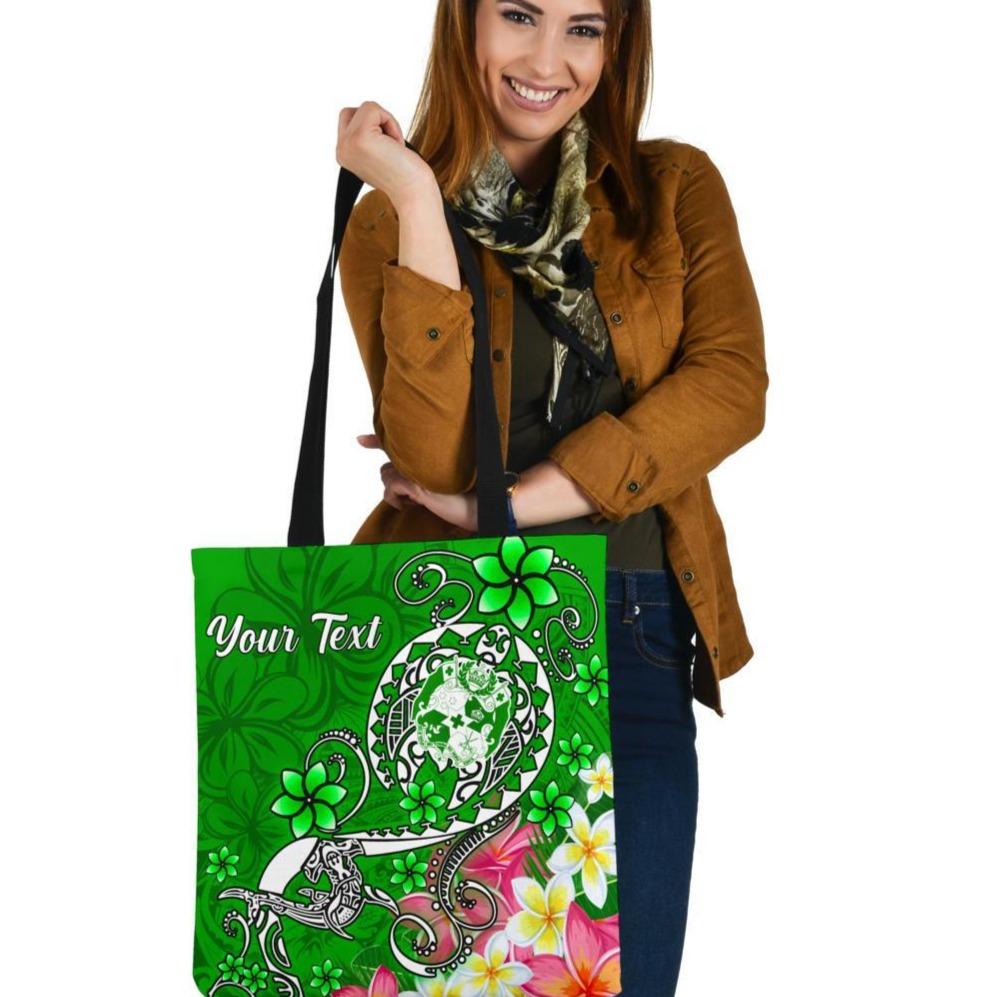 Tonga Custom Personalised Tote Bags - Turtle Plumeria (Green) Tote Bag One Size Green - Polynesian Pride