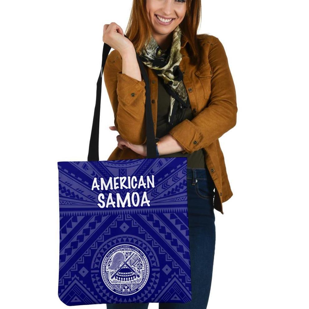 American Samoa Tote Bags - Seal In Polynesian Tattoo Style ( Blue) Tote Bag One Size Blue - Polynesian Pride