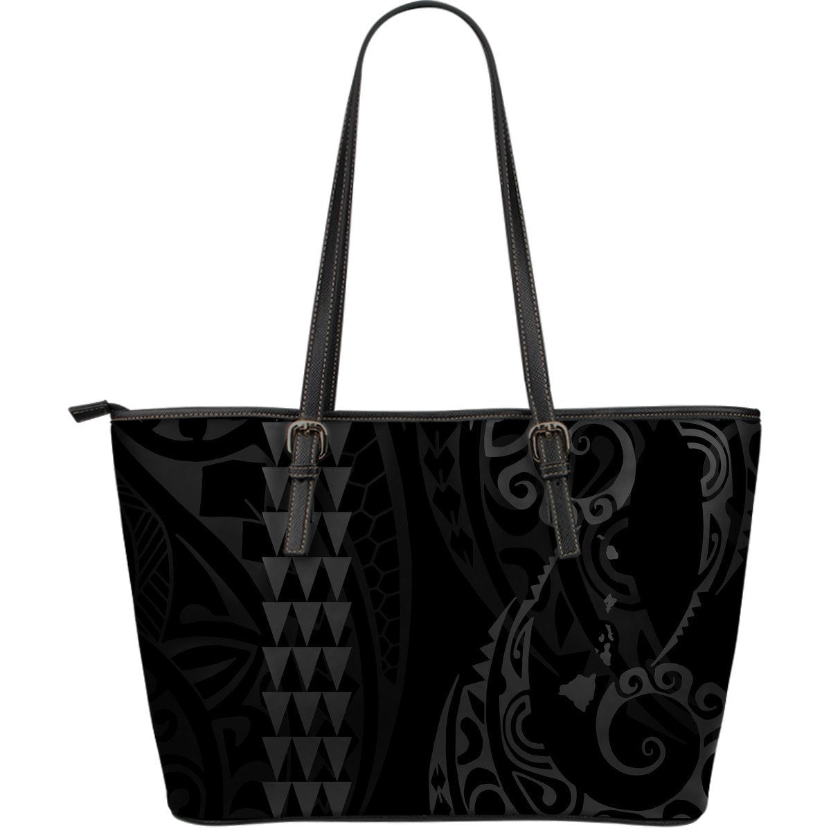 Hawaii Kakau Gray Polynesian Large Leather Tote Gray - Polynesian Pride