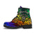 Niue Custom Personalised Leather Boots - Rainbow Polynesian Pattern - Polynesian Pride